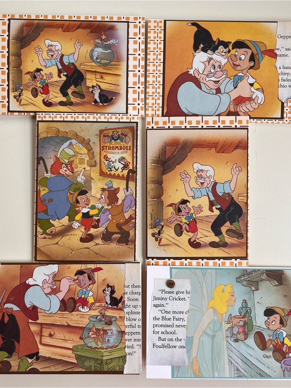 Pinnochio notecards-set of 6, handcrafted from Little Golden Book